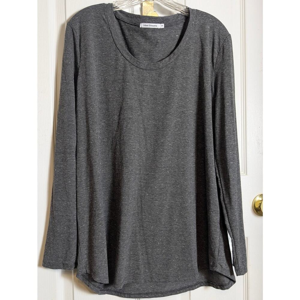 Urban Silhouette Scoop Neck Marbled Gray Grey 2X Long Sleeve Tshirt Casual Top
